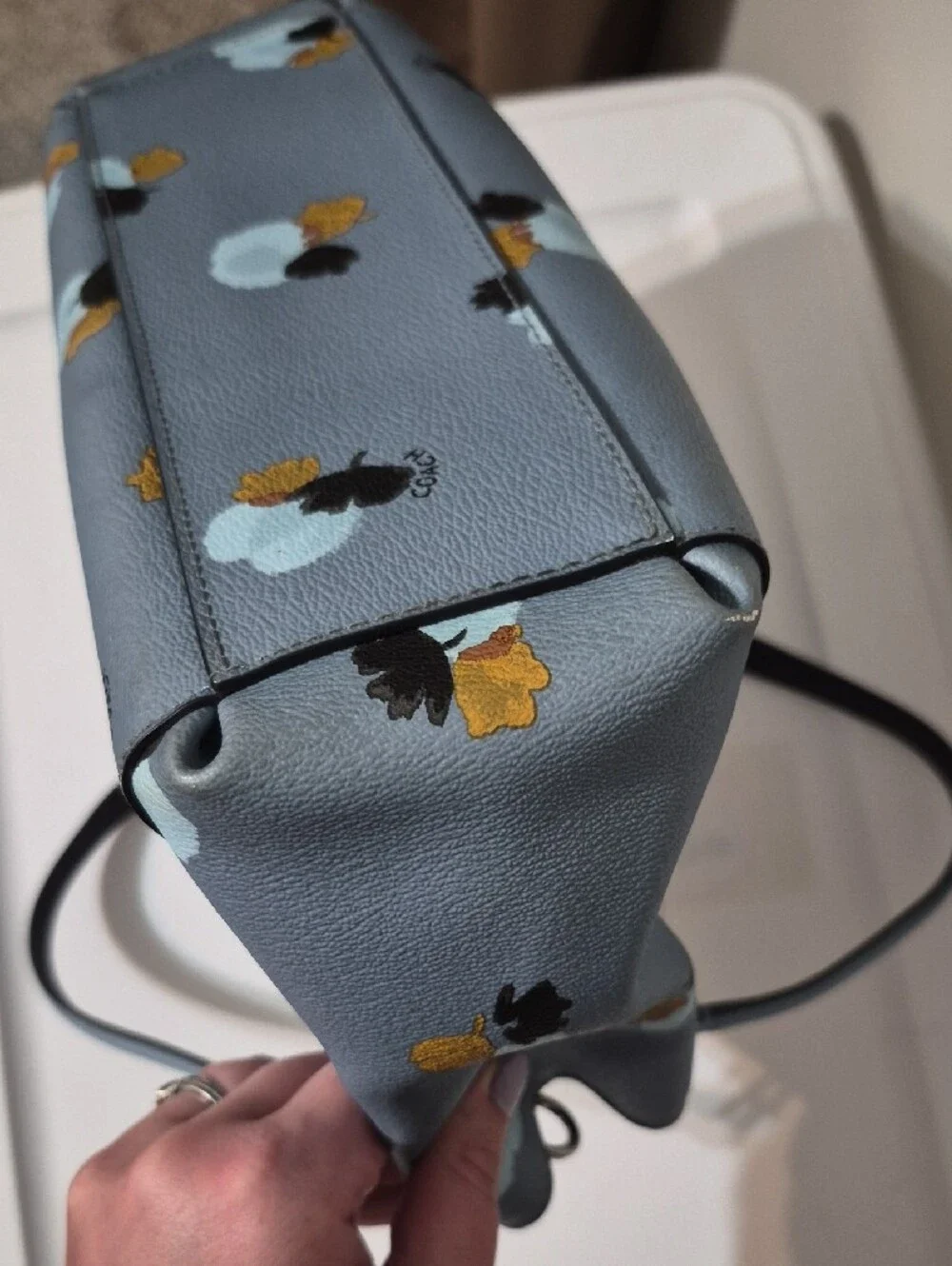 COACH Light Blue Floral Satchel with Gold Accents #B1780 38147
